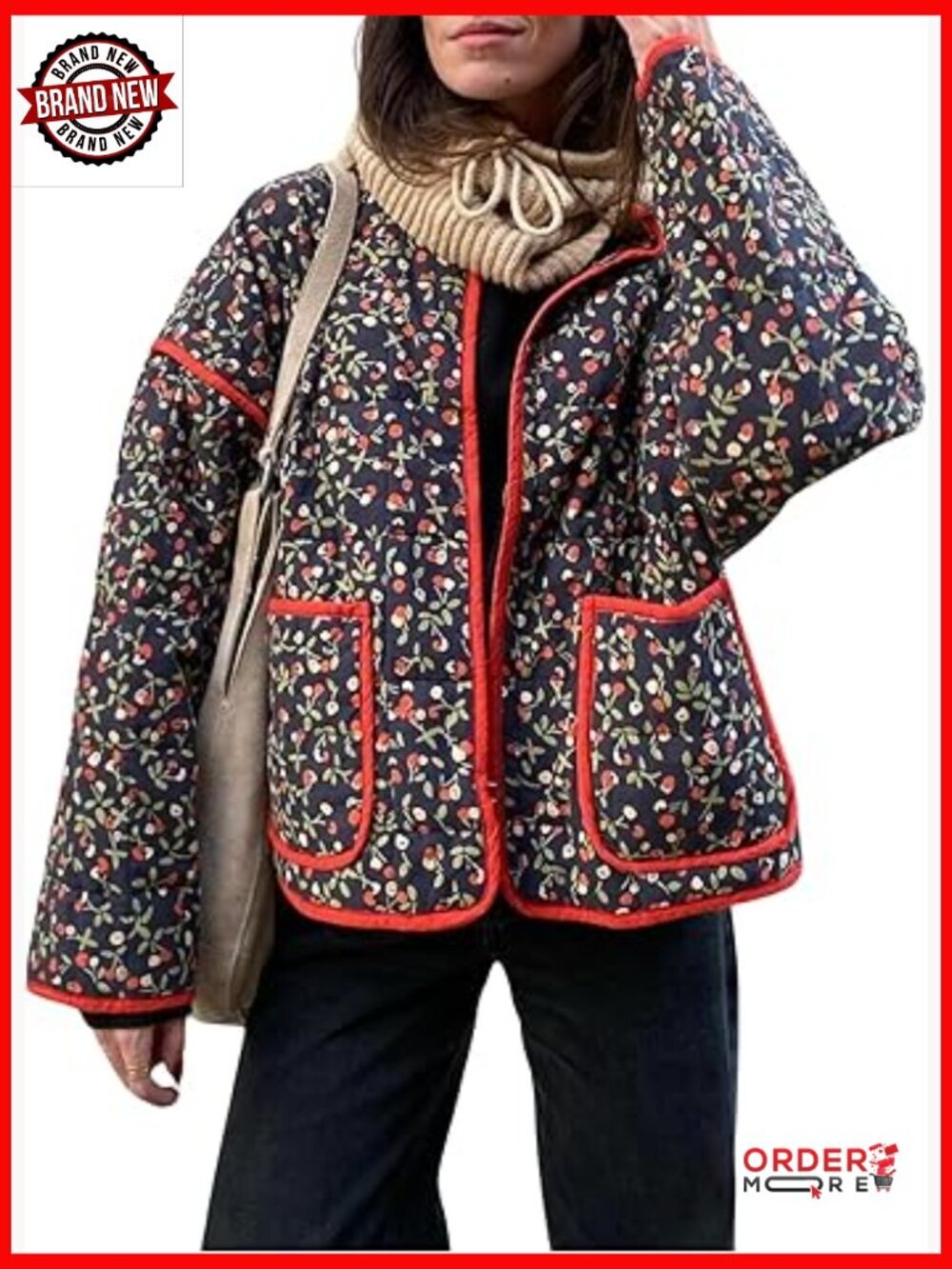 Women's Cropped Quilted Jacket Floral Lightweight Puffer Cardigan Coat